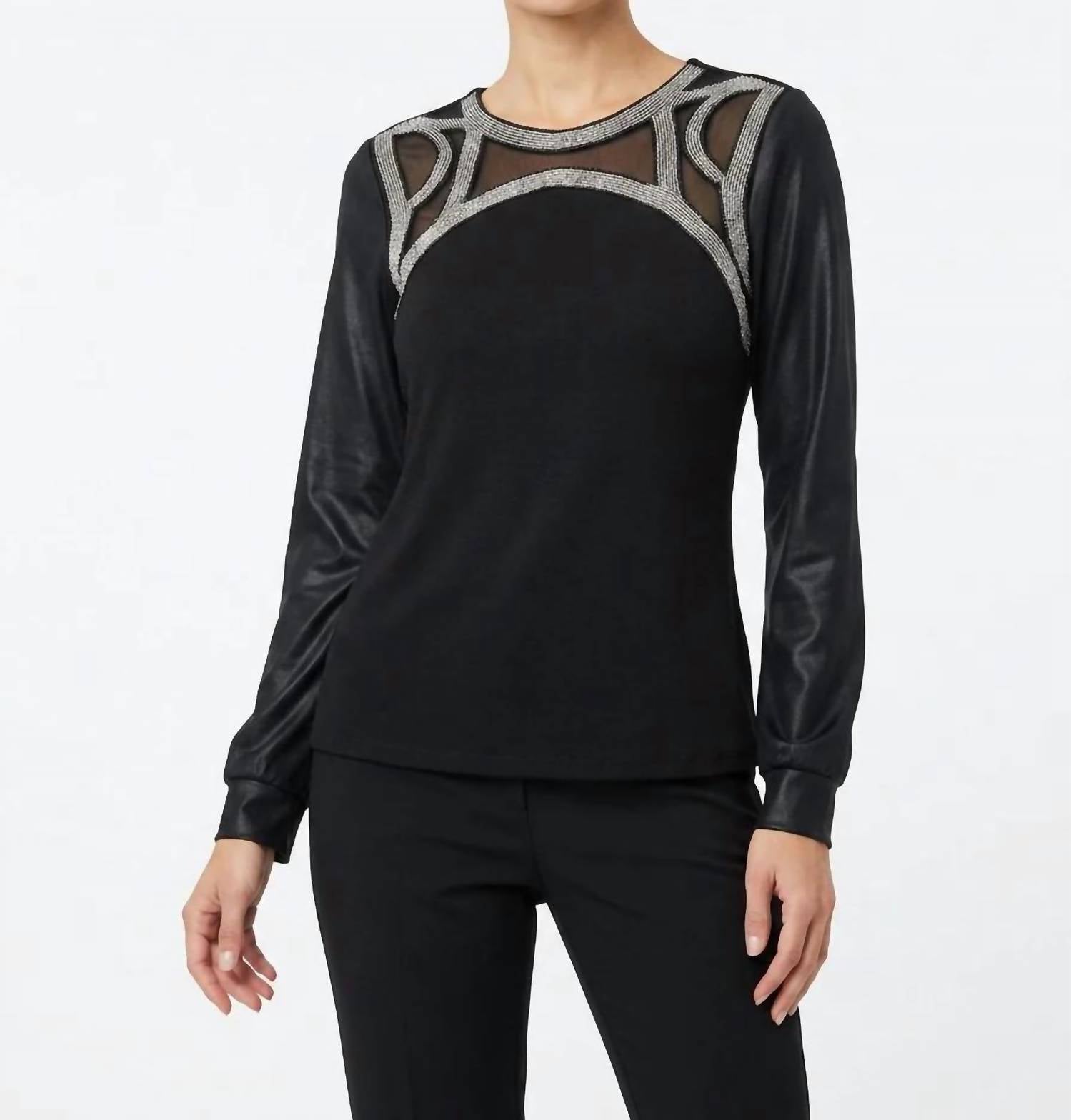 T Bags - Beaded Neck Long Sleeve Sweater