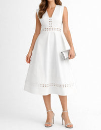 ENDLESS BLU. Amalfi Lace Trim Midi Dress in white - women's dress