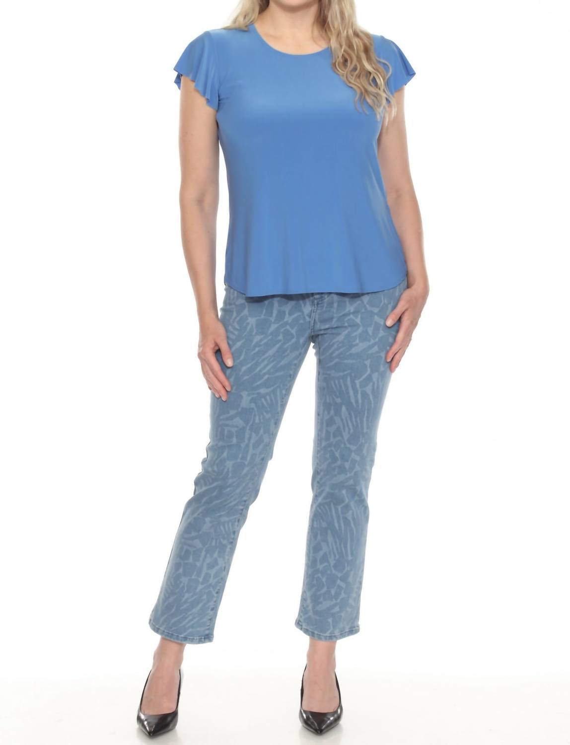 Joseph Ribkoff - Short Flutter Sleeve Round Neck Top