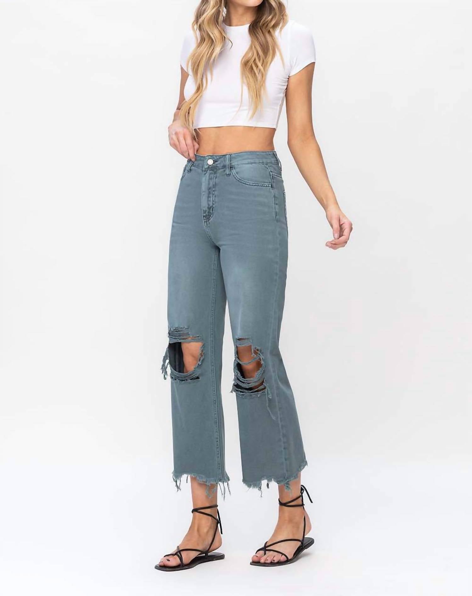 Vervet By Flying Monkey - 90's Vintage Super High Rise Crop Deconstructed Flare Jeans
