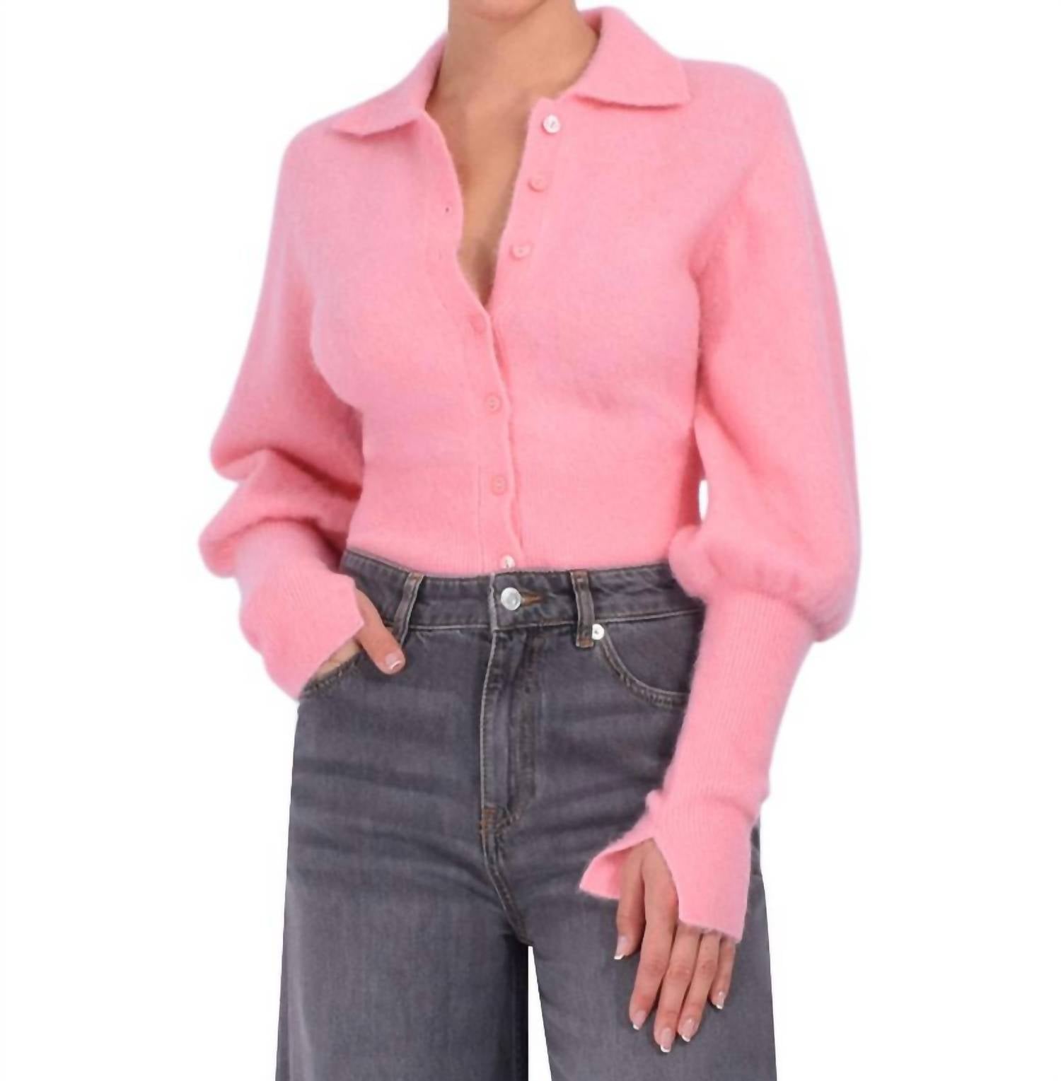 SIMKHAI Arber Collared Cardigan in pink - women's cardigan