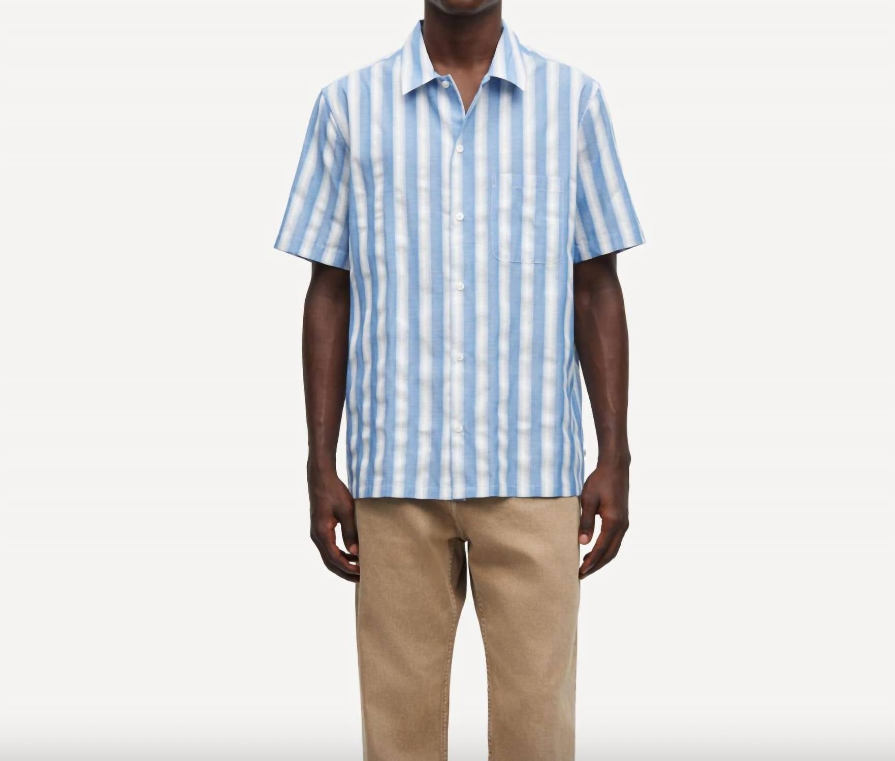 SAMSOE Men's Saavan Jf Shirt in coronet blue stripe - men's shirt