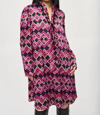 Joseph Ribkoff - Geometric Pussy Bow Satin Shift Dress
