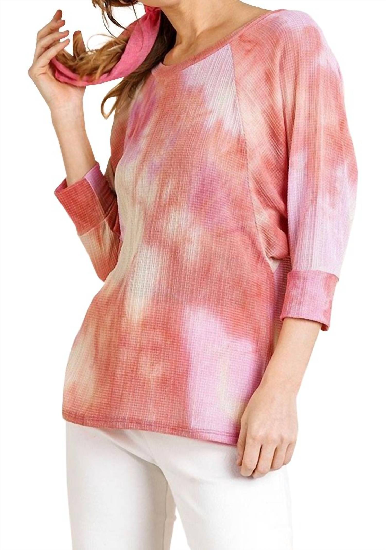 Umgee - Tie Dye Waffle Knit Top