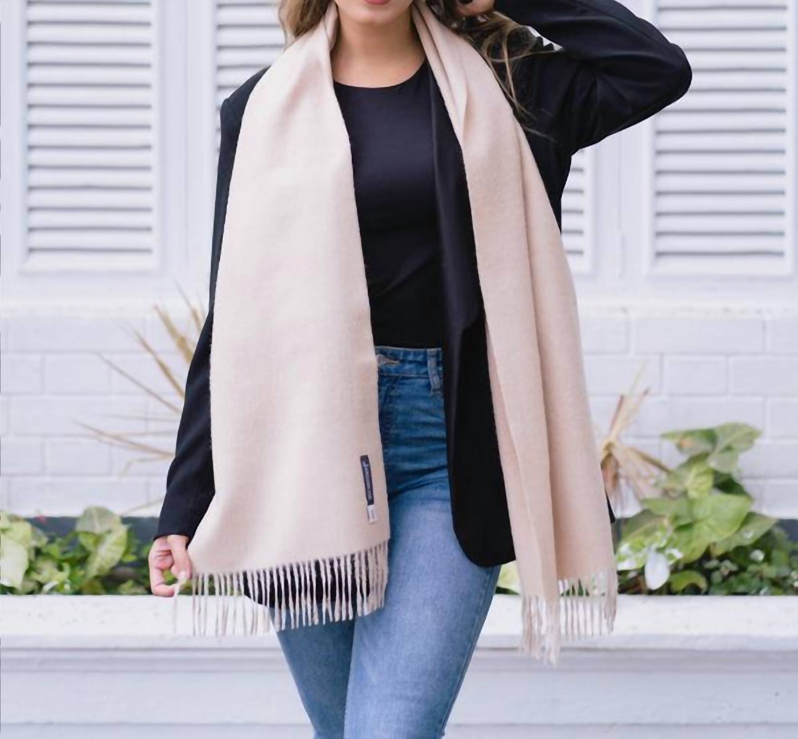 Kuzco Handmade Women's Alpaca Fur Scarf in beige - women's scarf