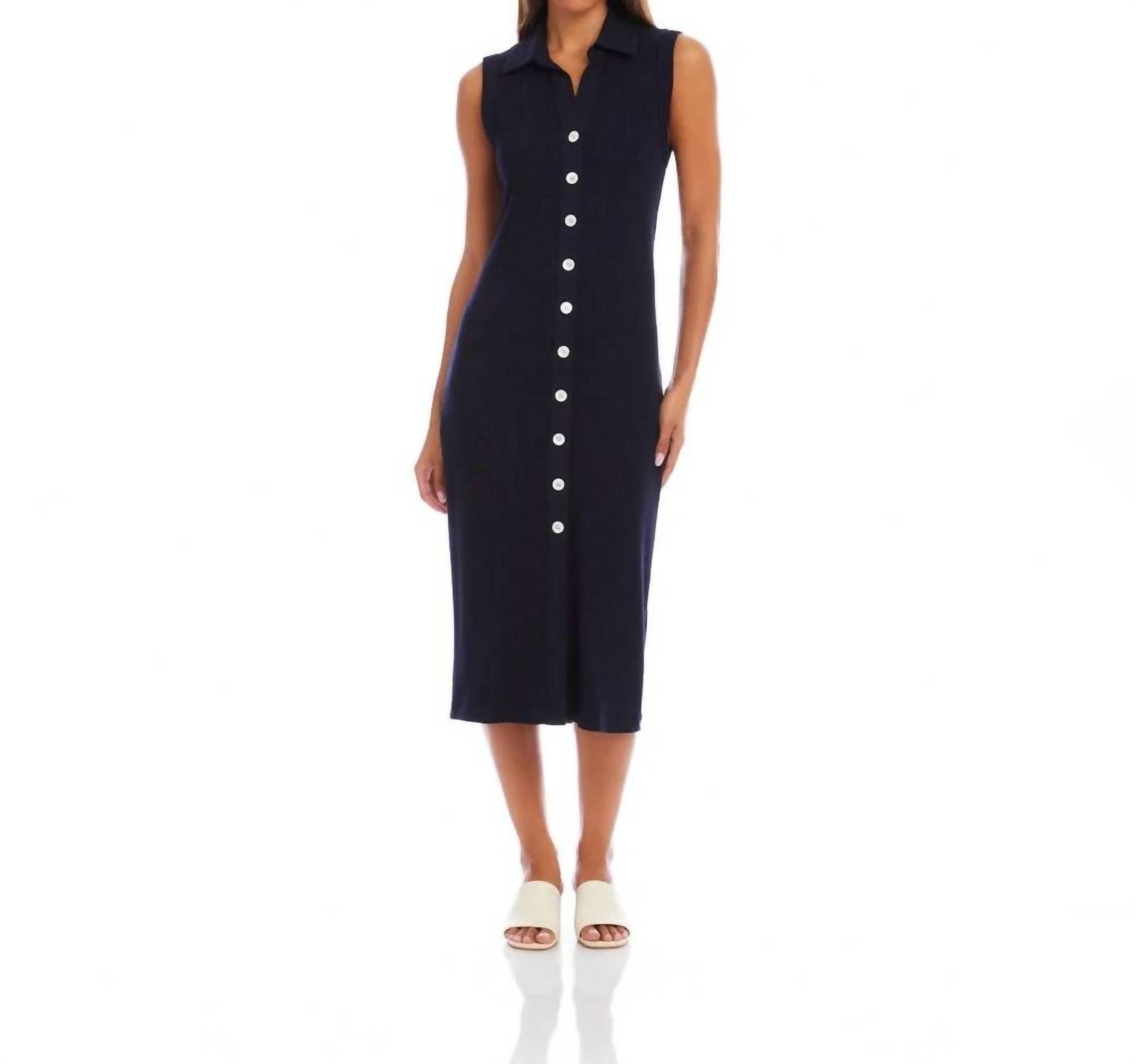 Karen Kane - Ribbed Sleeveless Button Front Midi Dress
