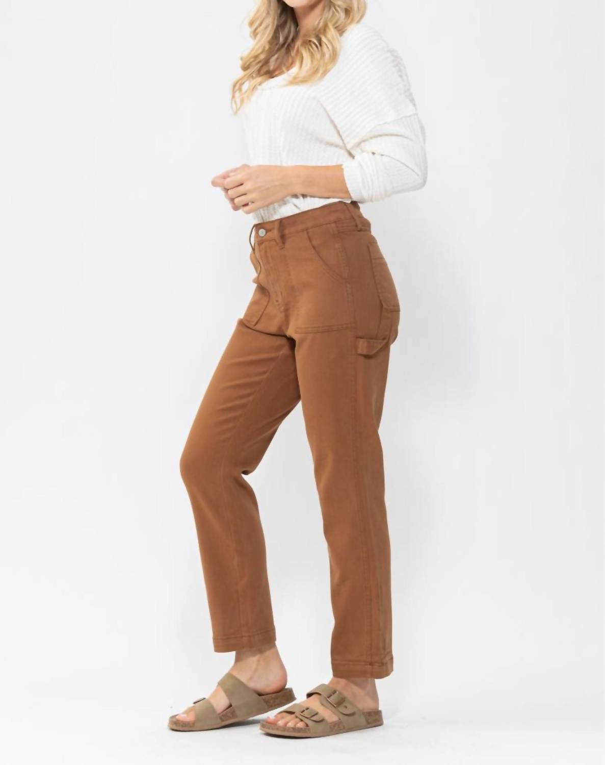 Judy Blue High Waist Utility Slim Fit Jeans in brown - women's jeans - alternate view