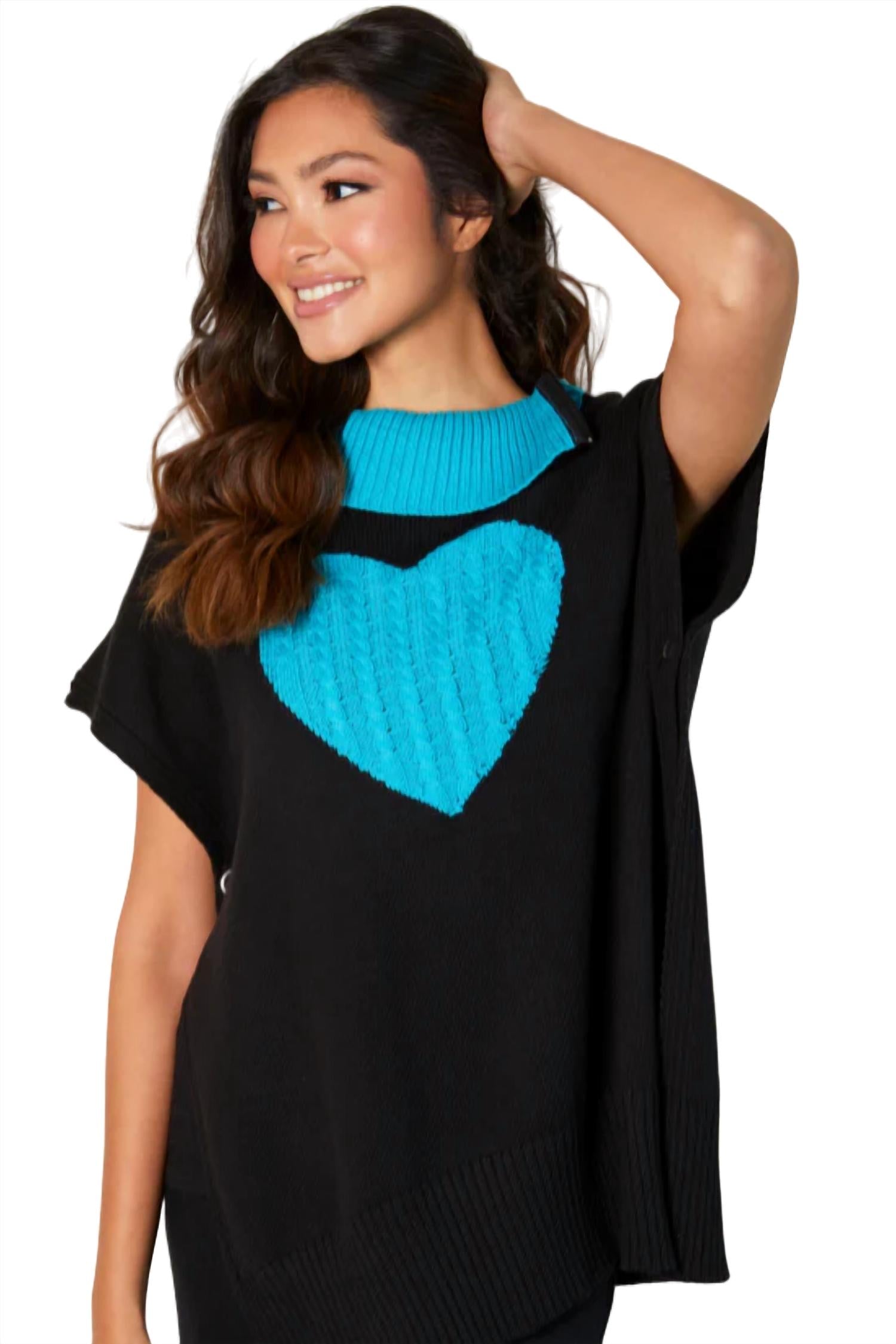 Zip Cowl Neck Heart Poncho