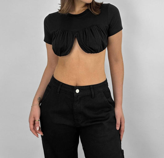 Crew Neck Cropped Underwire Tee