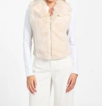 Guess Women’s Amari Faux Fur Zip Vest in white - women's jacket