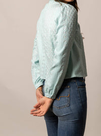 Kimes Ranch Daisychain Long Sleeve Blouse in ice blue - women's long sleeve top - detail view