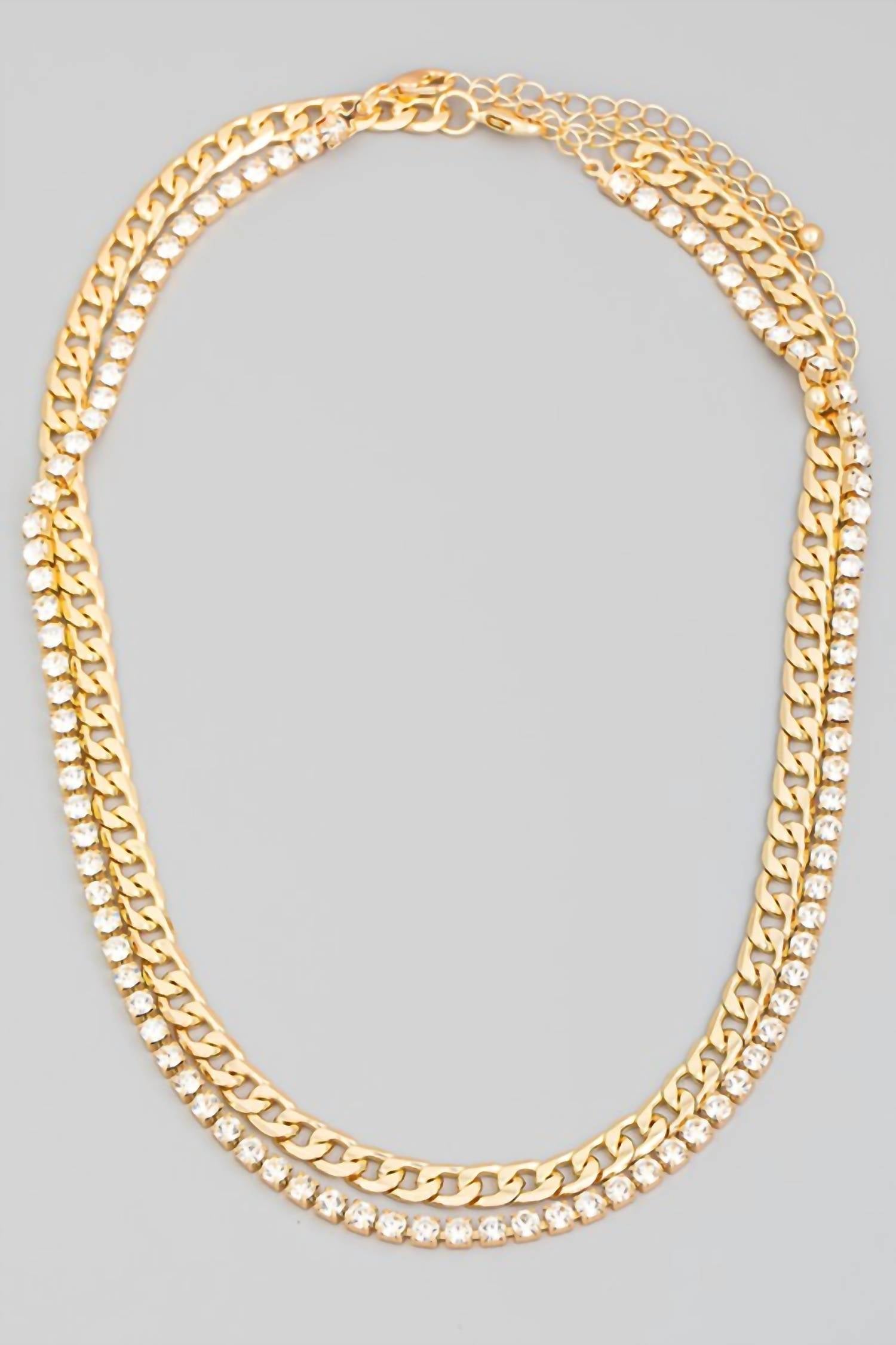 Fame Accessories - Women's Layered Rhinestone Chain Link Necklace