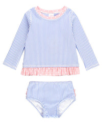 Rufflebutts - Seersucker Long Sleeve Rash Guard 2-piece Swimsuit