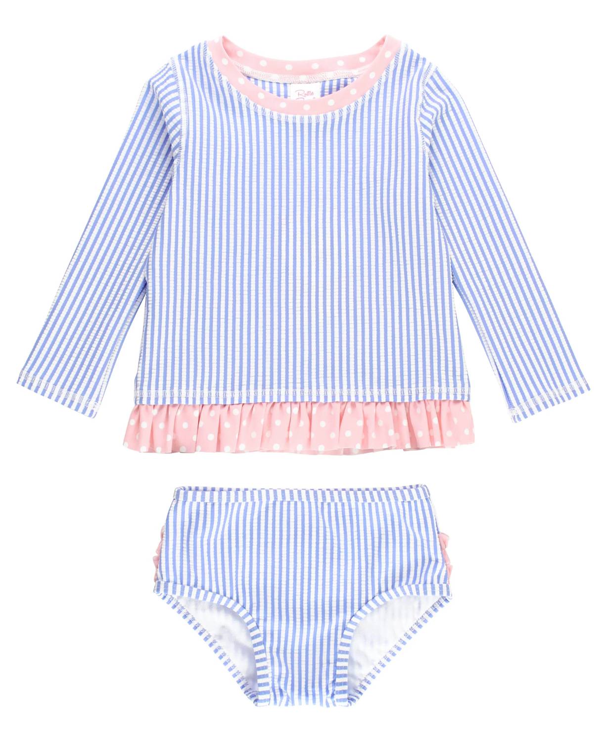 Rufflebutts - Seersucker Long Sleeve Rash Guard 2-piece Swimsuit