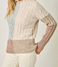 mystree Color Block Cable Knit Sweater in oatmeal mauve - women's sweater - detail view