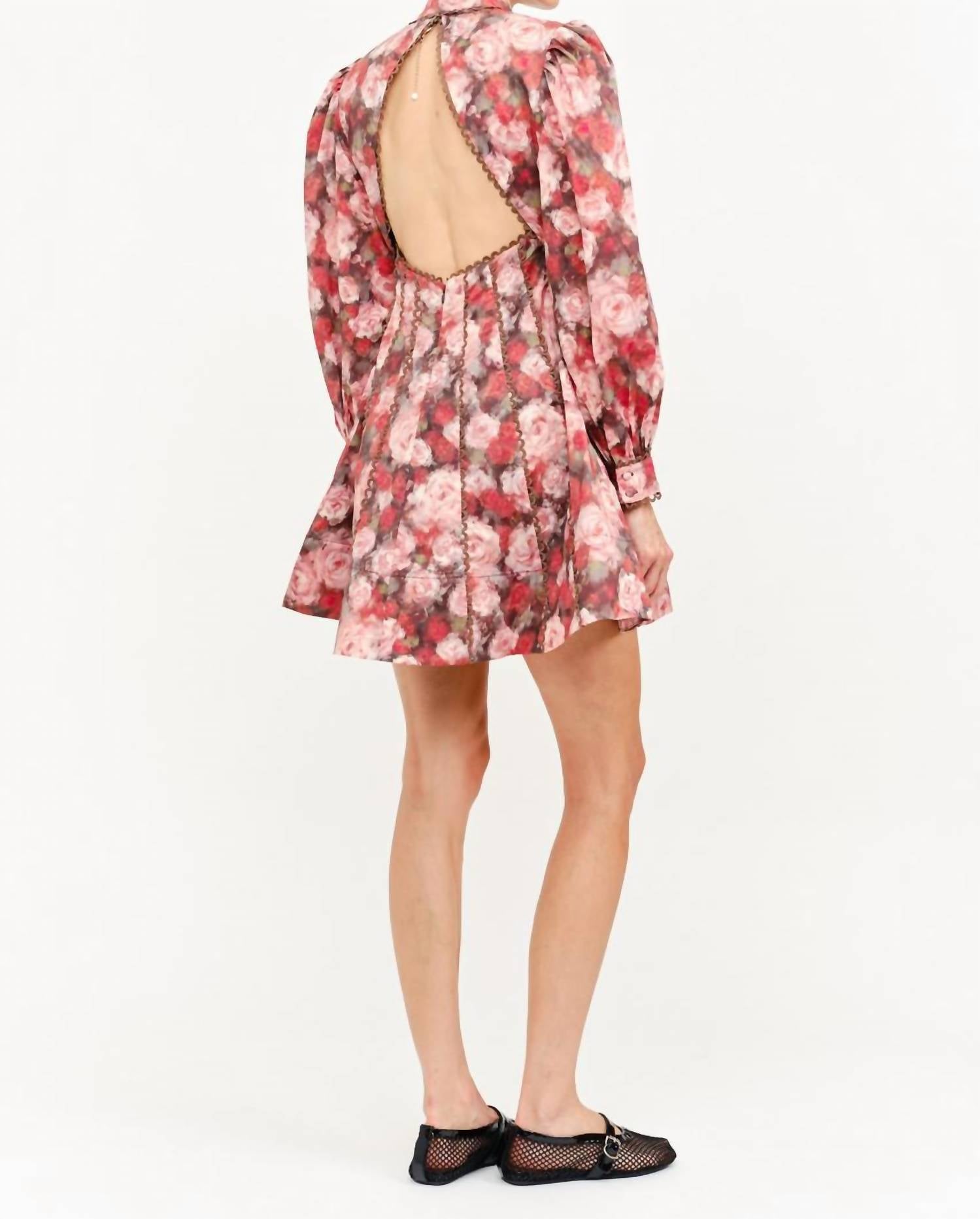 Sofie the Label Portia Floral Open Back Mini Dress in multi - women's dress - detail view