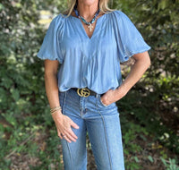 Glam - Mag V-neck Balloon Sleeve Top