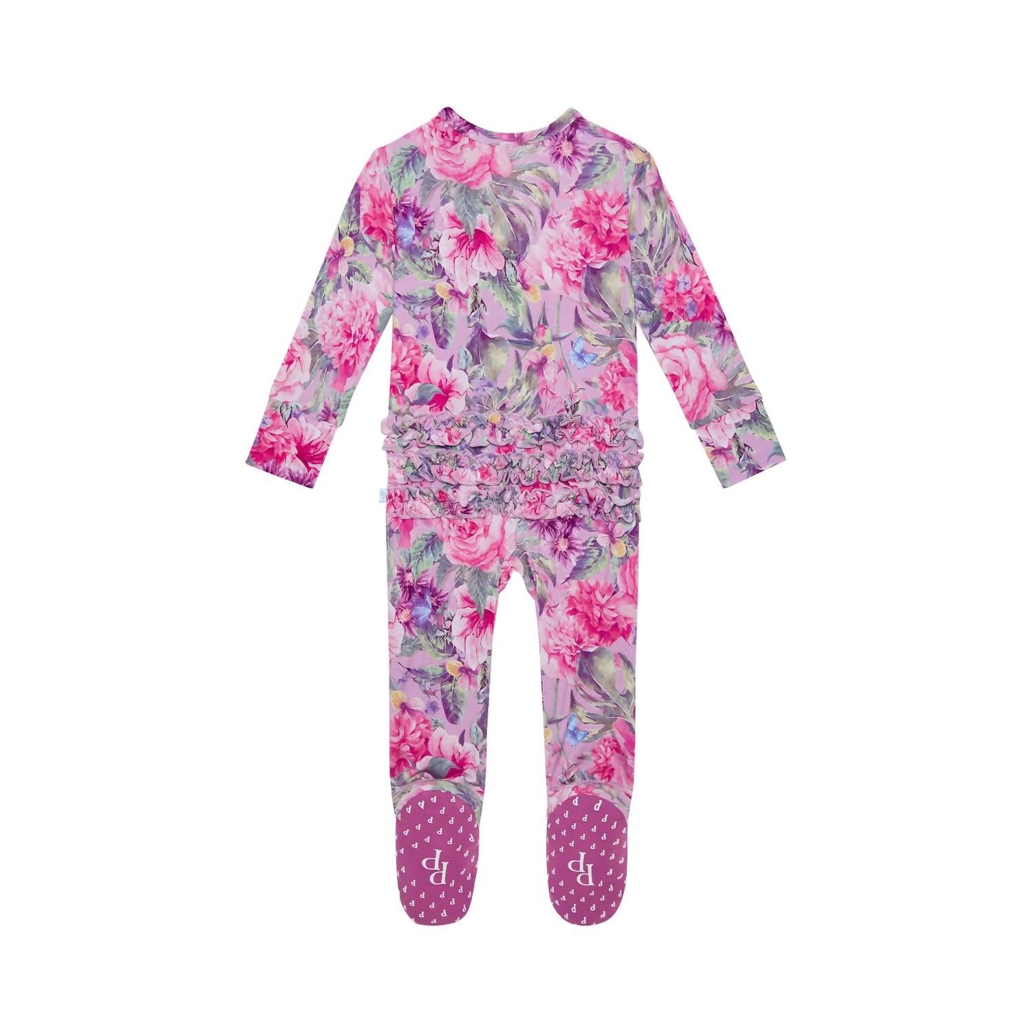 Posh Peanut - Baby Girls Ruffled Zippered Footie