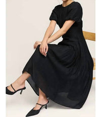 Current Air - Puff Sleeve Pleated Midi Dress