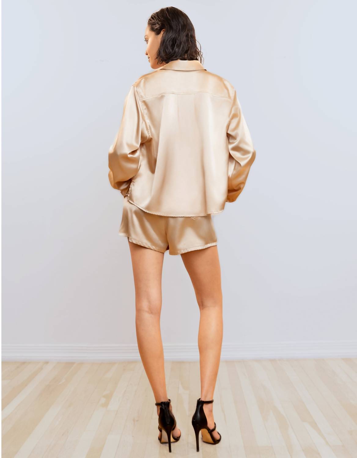 HEROINE SPORT Smooth Satin Boxer in champagne - women's shorts - alternate view