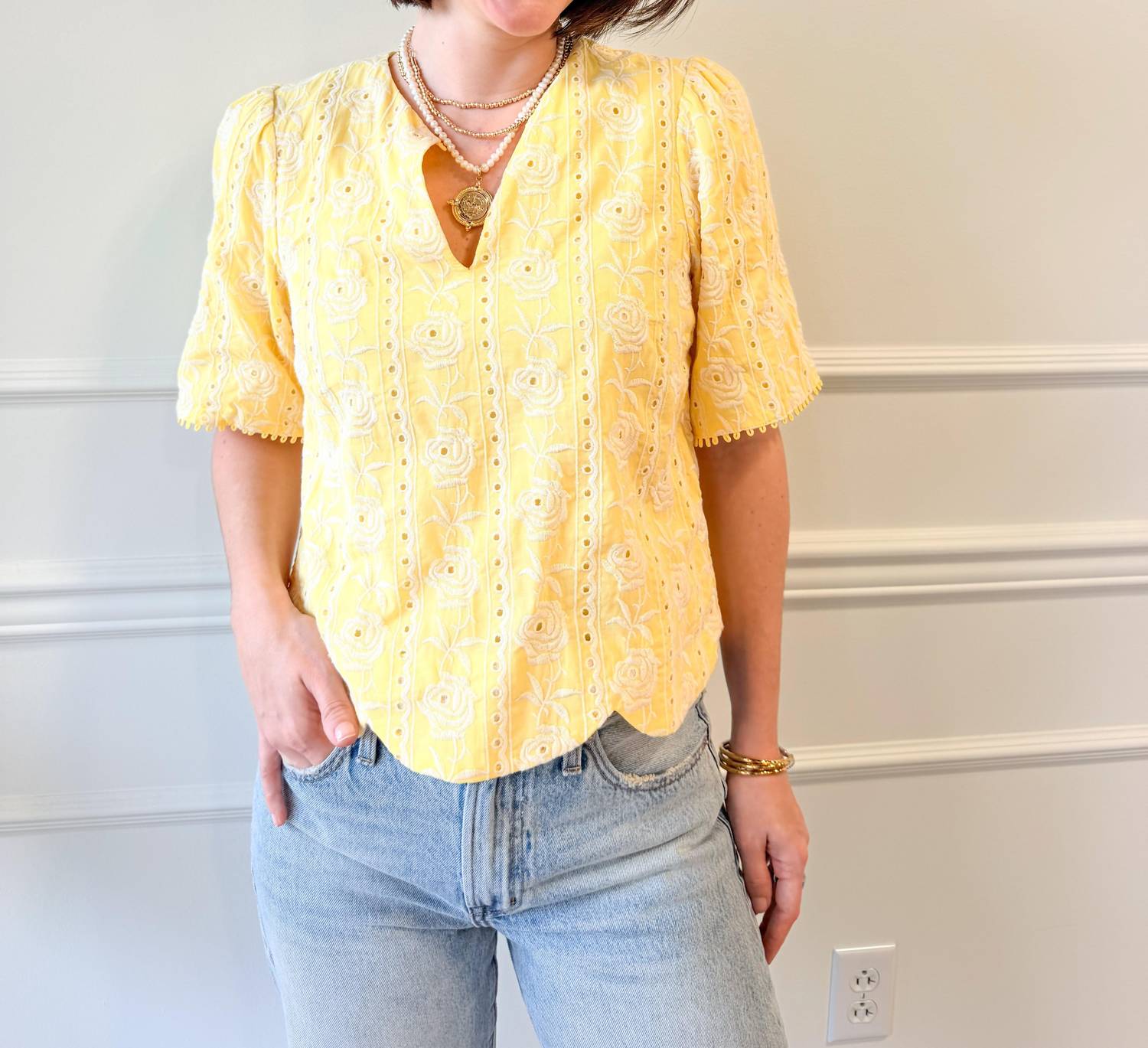 adelyn rae Eleanor Scallop Top in yellow - women's blouse