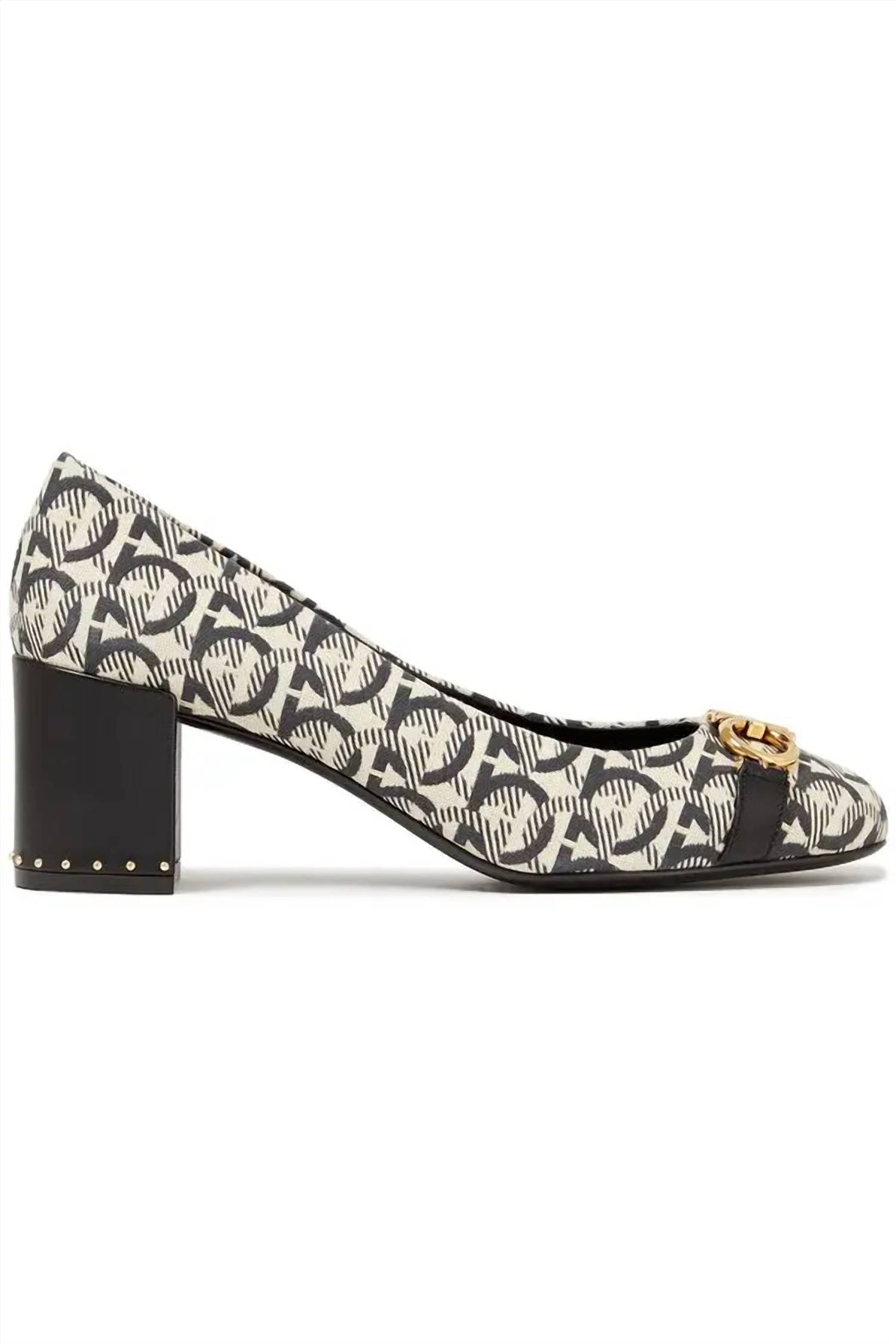 Salvatore Ferragamo - Women's Monochrome Canvas Garda Gancini Pumps