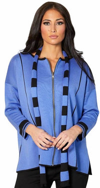 Reversible Zip Poncho with Stripe Scarf