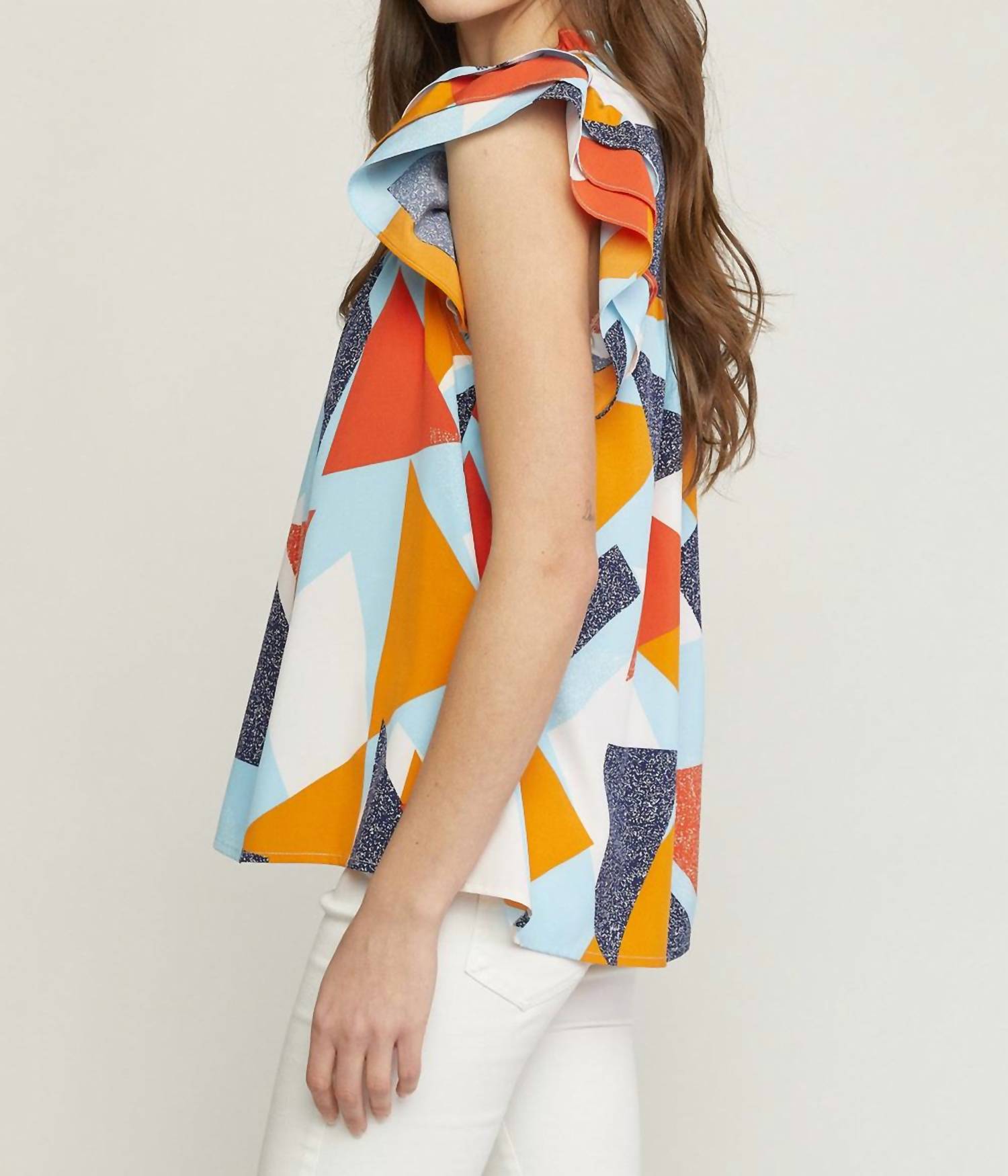 Entro - Geometric Ruffle Sleeve Top