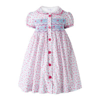 Rachel Riley - Girls Floral Smocked Button Front Dress