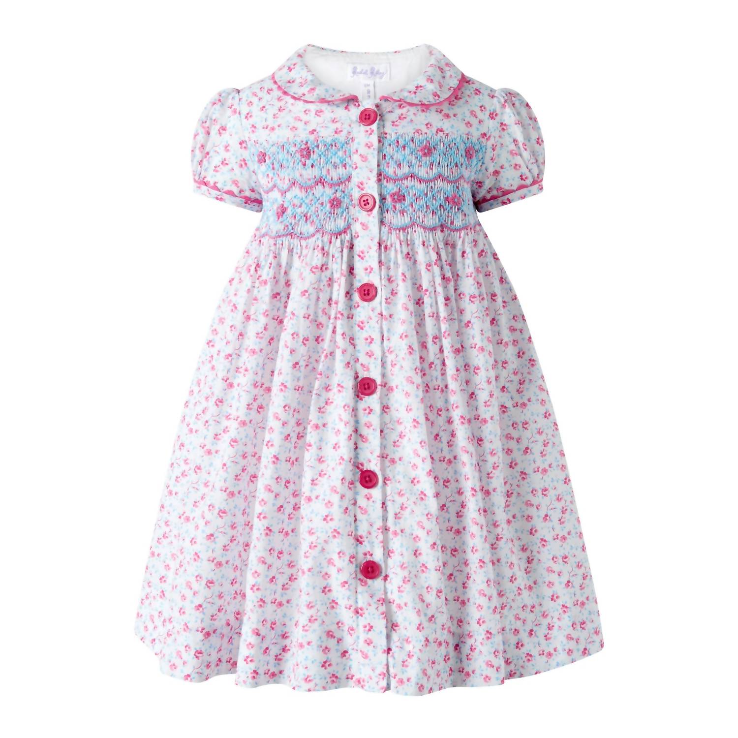Rachel Riley - Girls Floral Smocked Button Front Dress