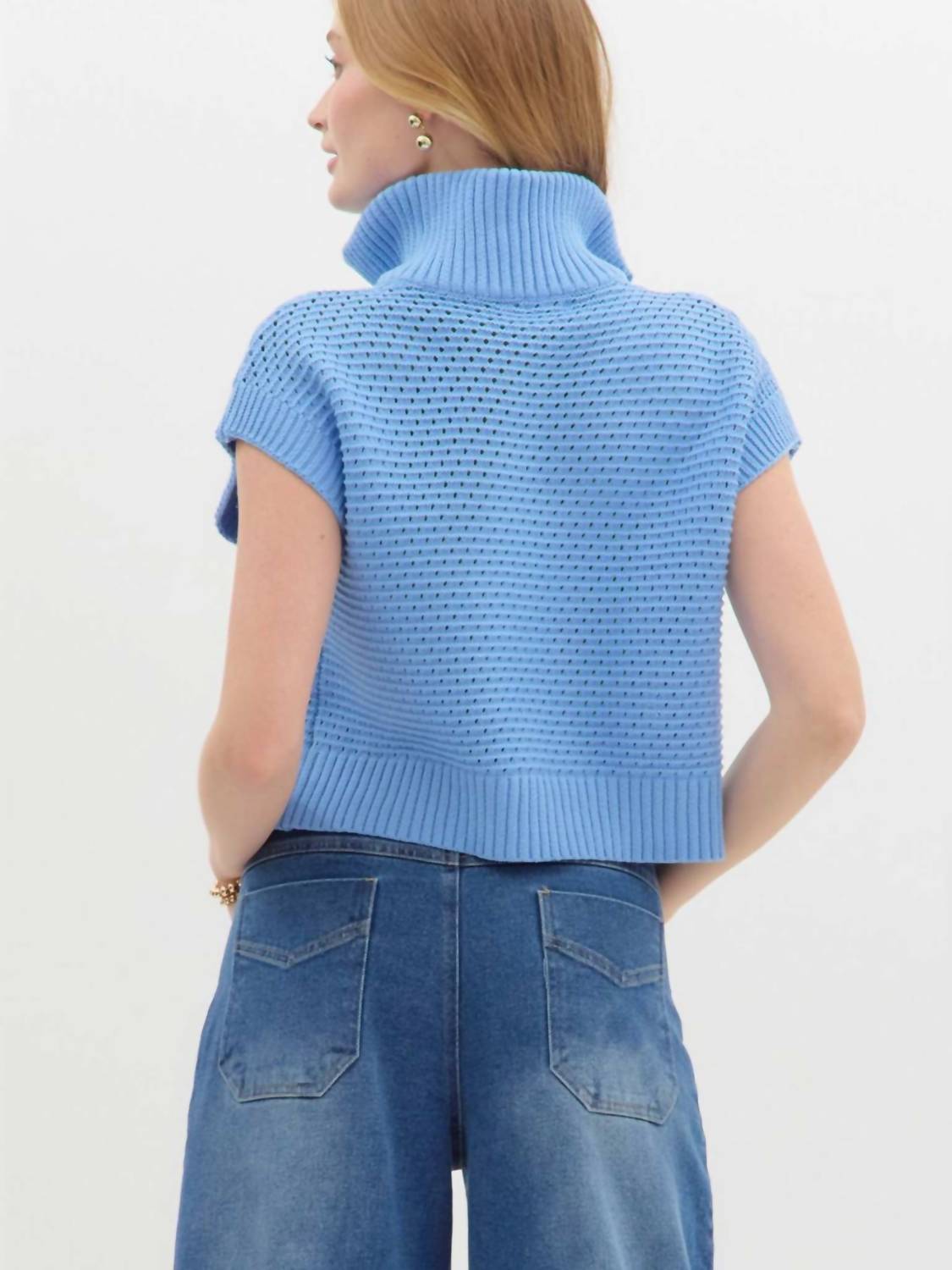 Entro - High Neck Half-zip Sweater Top