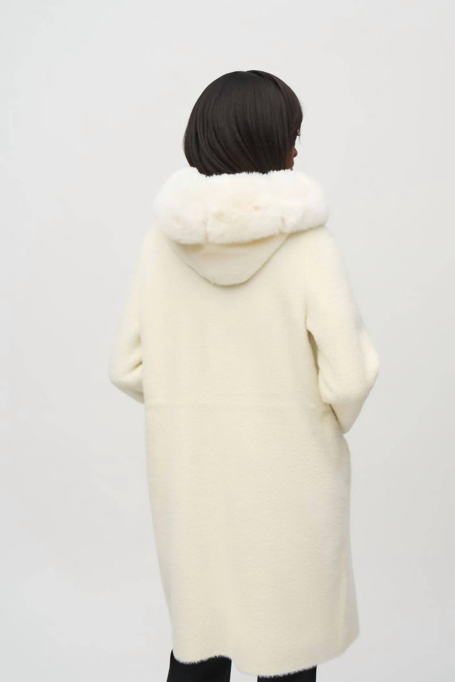 Joseph Ribkoff - Detachable Faux Fur Trim Hooded Coat