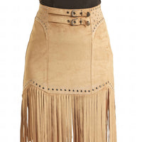 Rock & Roll Denim - Studded Fringe Skirt With Side Zip