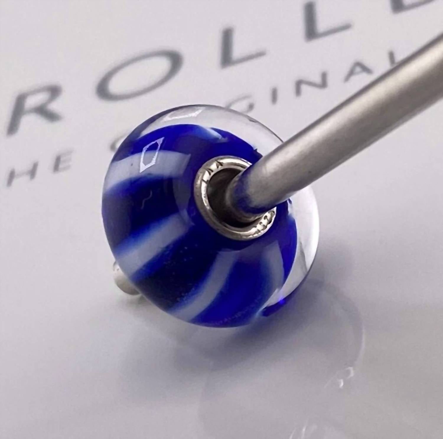 Trollbeads Women's Stripe Glass Bead Charm in blue white - women's jewelry - alternate view