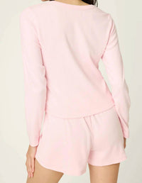PJ Salvage Pointelle Essentials Cardigan in ballet pink - women's sleepwear - detail view