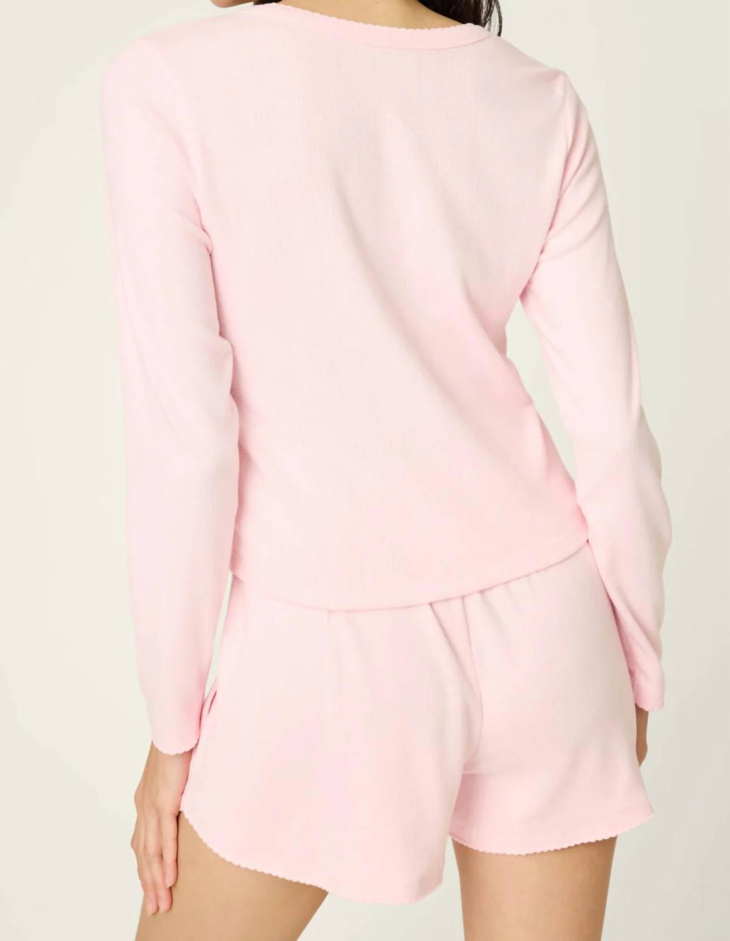 PJ Salvage Pointelle Essentials Cardigan in ballet pink - women's sleepwear - detail view