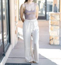 Double Zero - Drawstring Waist Wide Leg Satin Pants