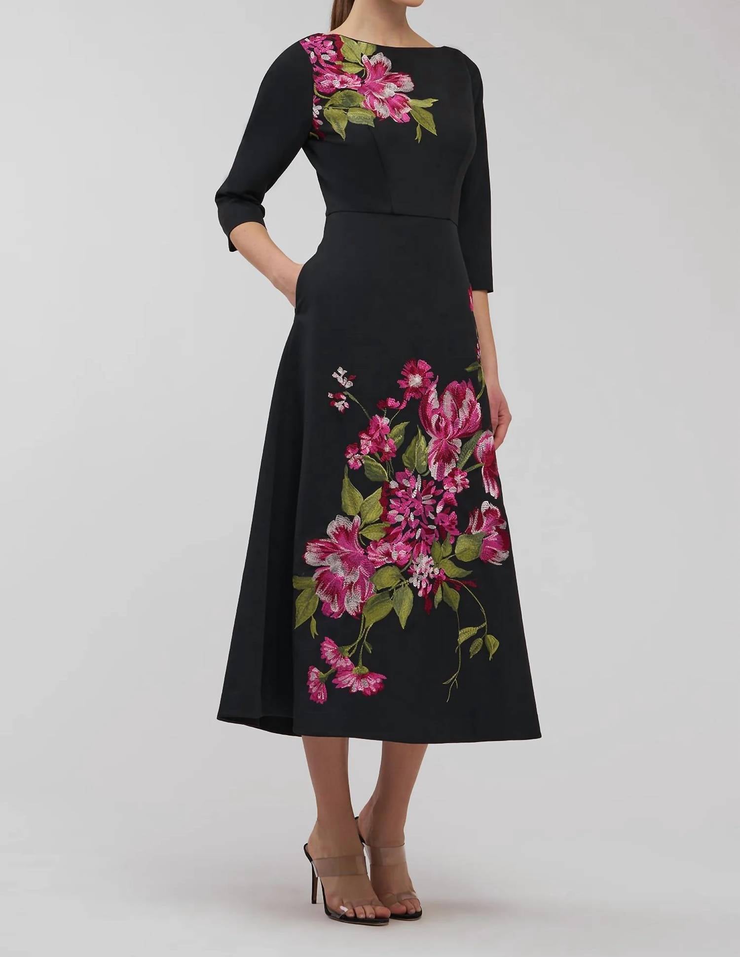 Kay Unger - Greta Floral Embroidered Midi Dress