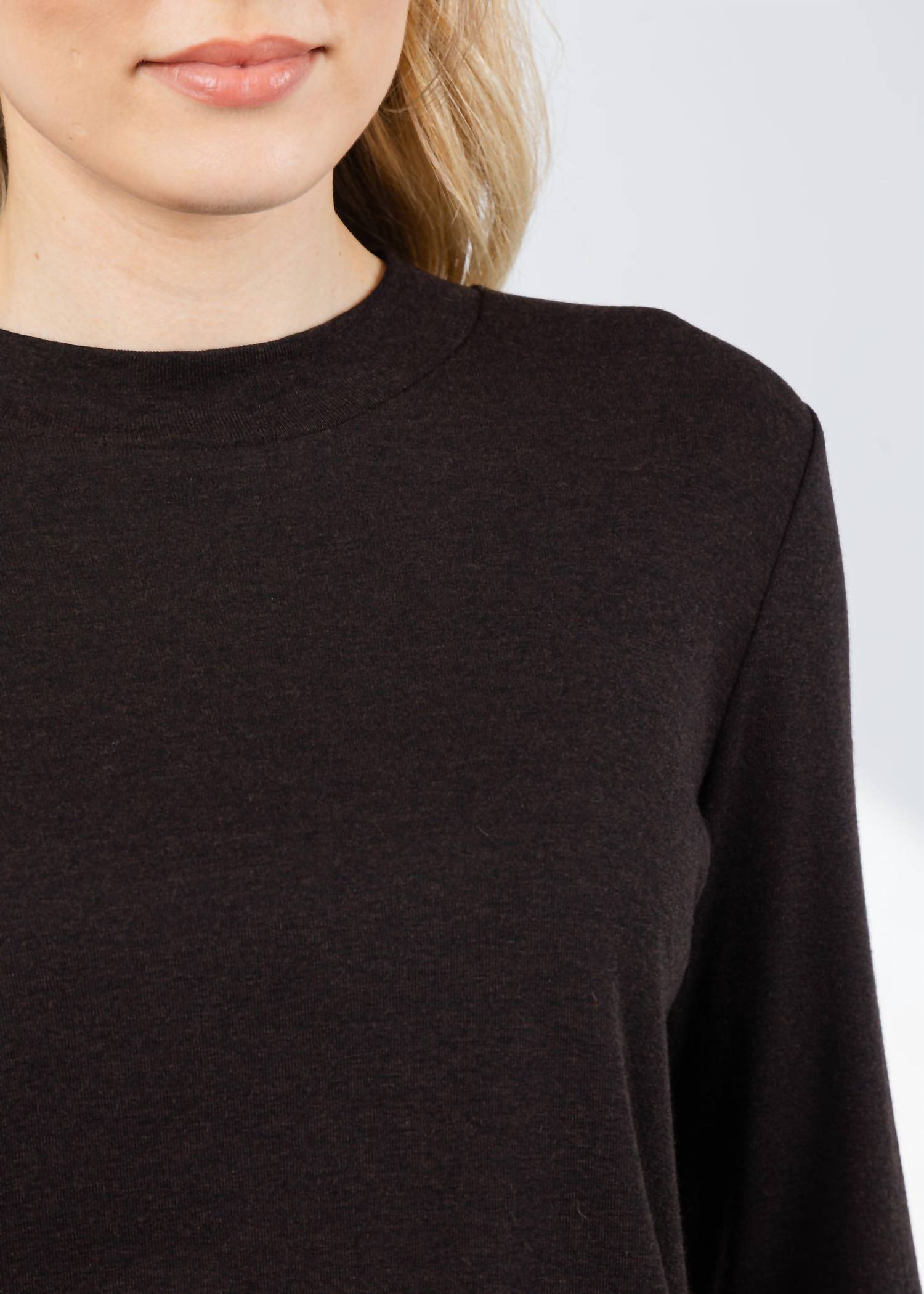 REPEAT cashmere Wool Blend Crew Top in dark brown - women's long sleeve top - view 4