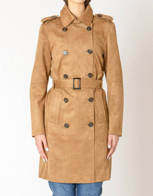 Dex - Classic Faux Suede Trench Coat