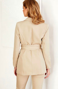 Venti6 - Full long sleeve padded shoulder oversized blazer with tie belt