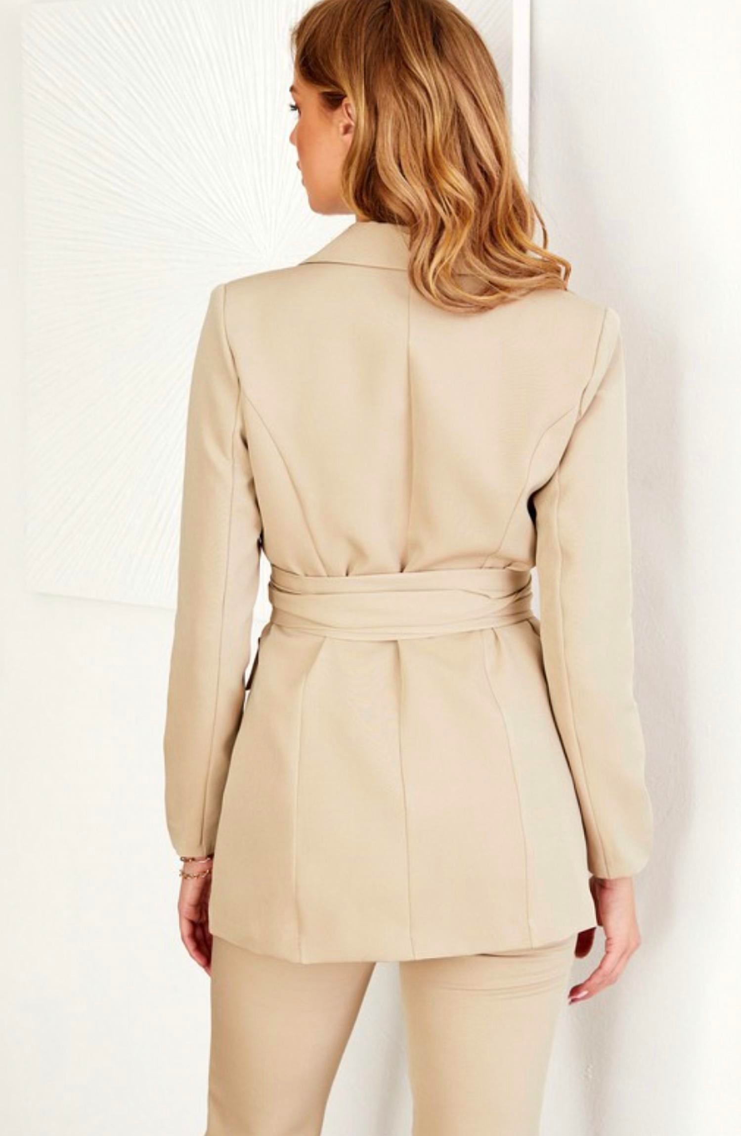 Venti6 - Full long sleeve padded shoulder oversized blazer with tie belt