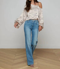 L'Agence Asami One Shoulder Blouse in soft macadamia multi small horsebit chain - women's blouse