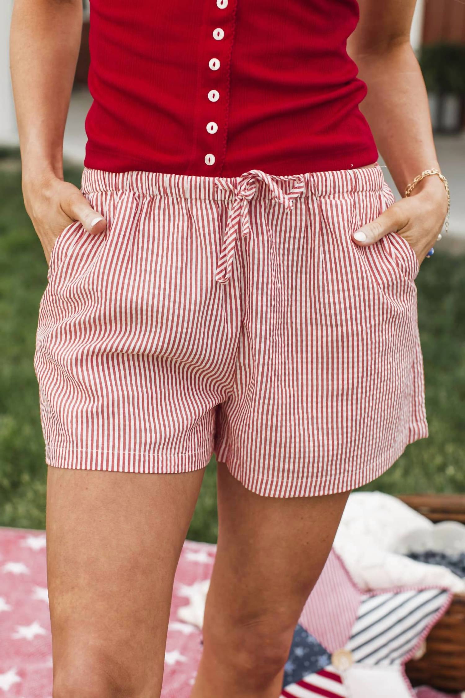 Charlotte Avery - Striped Coastal Drawstring Shorts