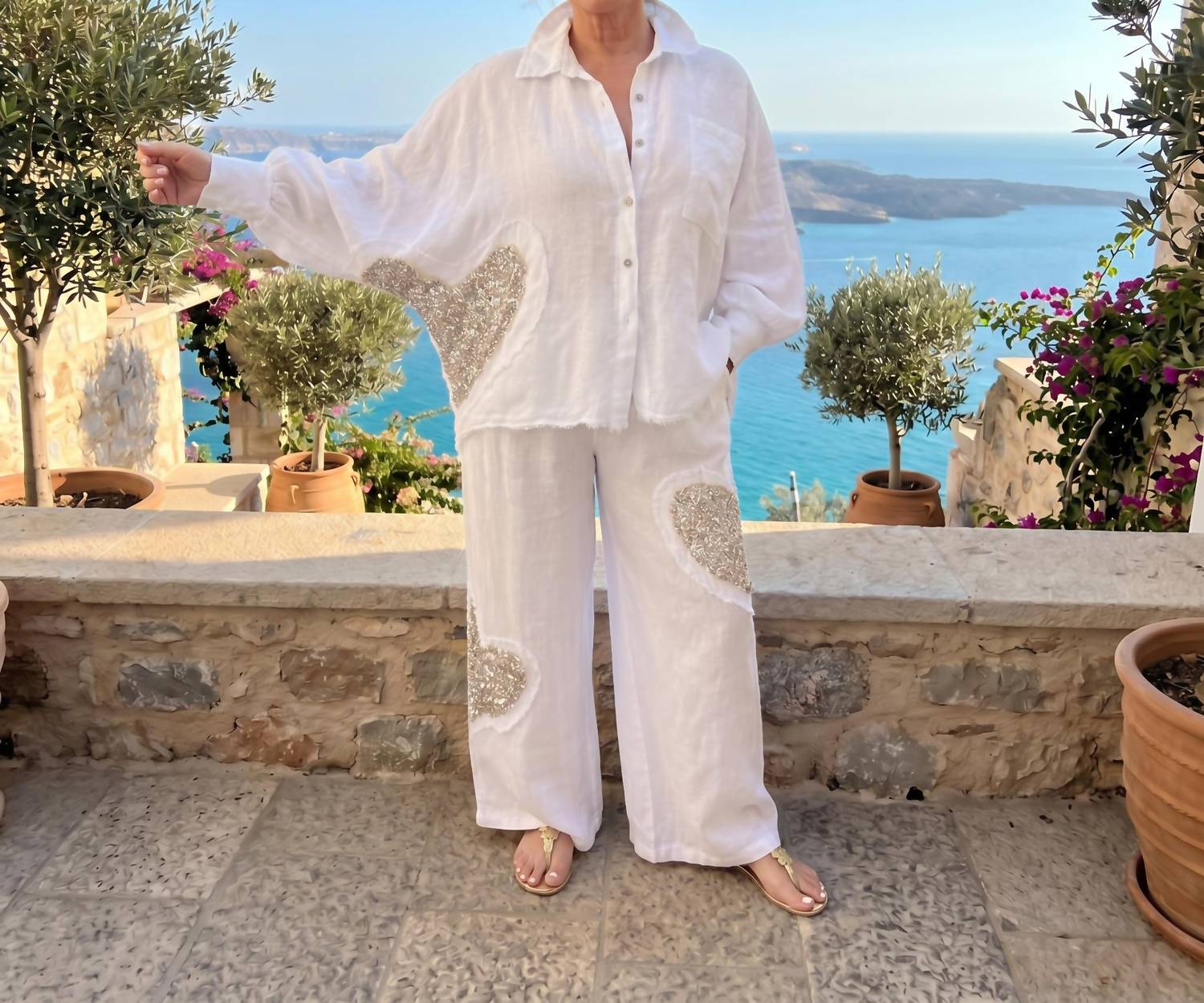 Made in Italy Amore Wide Leg Linen Pants in italy amore wide leg linen pants in white - women's pants - view 6