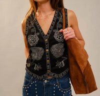 Blue B - Embroidered Suede Vest