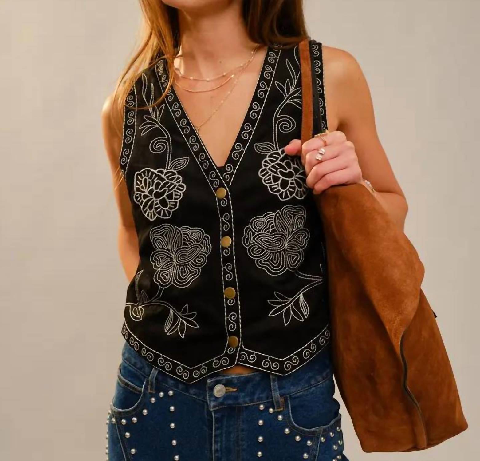 Blue B - Embroidered Suede Vest