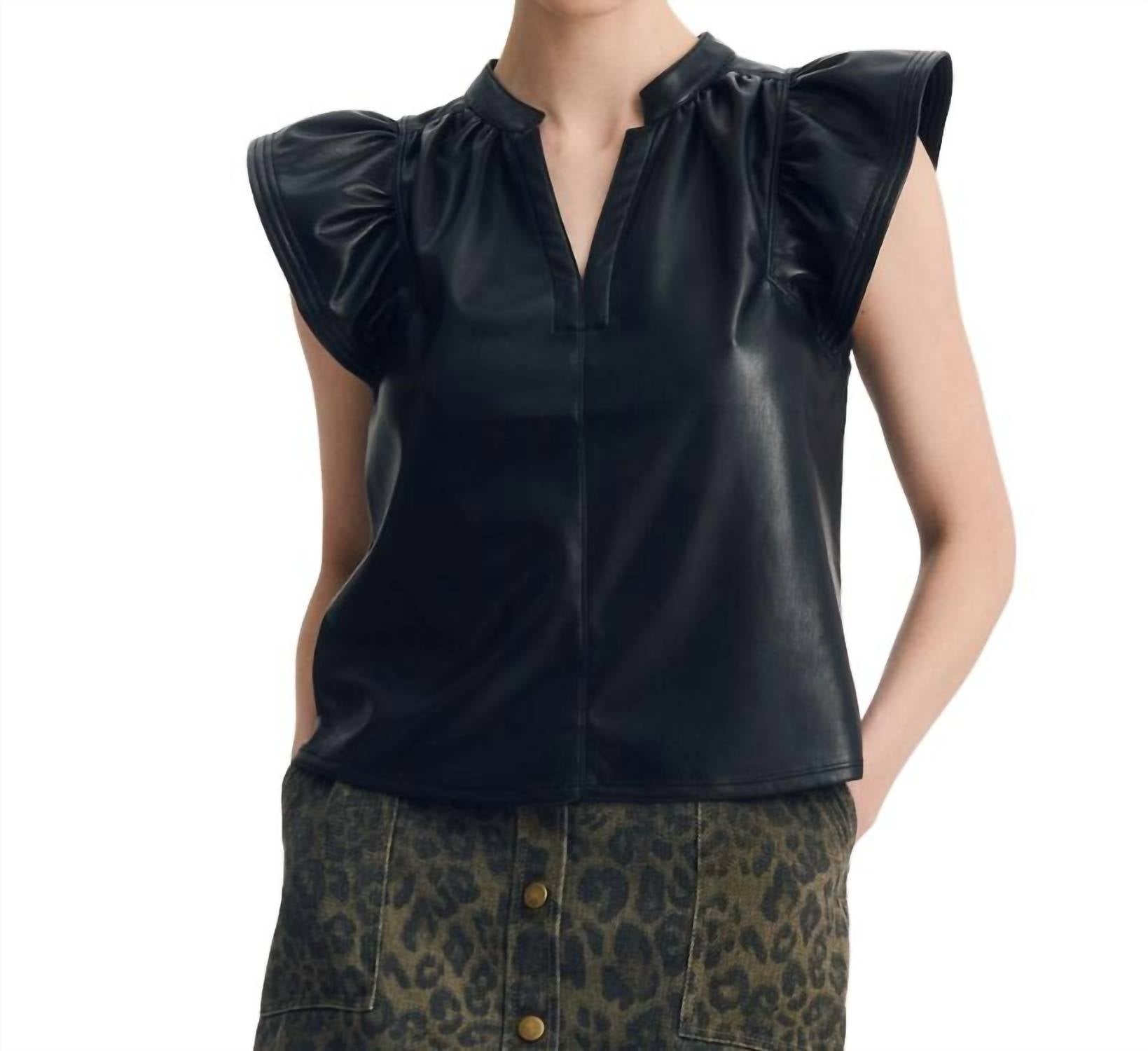 MELISSA NEPTON Faux Leather Venora Top in black - women's blouse