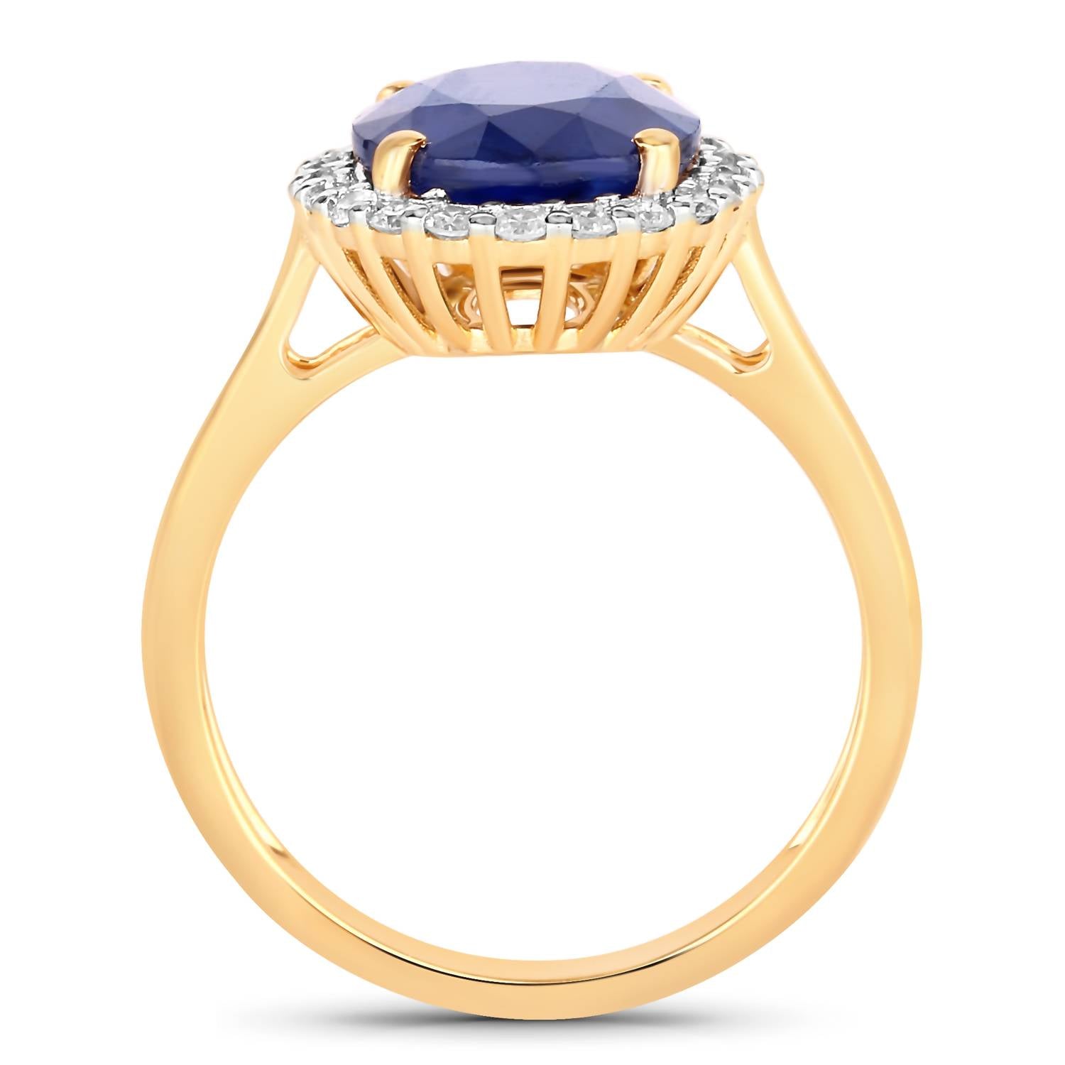 Diana M Jewels Women's Oval Natural Blue Sapphire Fashion Ring (4.63 Ct) - Statement With Diamond Accents in 14k yellow gold - women's jewelry - detail view