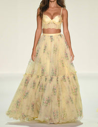 Sherri Hill Two-piece Floral A-line Dress in yellow - women's skirt